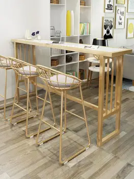 

Nordic Marble Bar Table Wrought Iron Net Red High Table Home Living Room Partition Cabinet Simple Modern Bar Chair