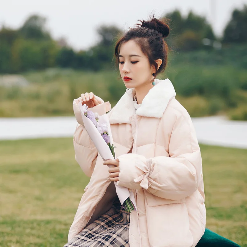 Верхняя одежда в Корейском стиле; милый костюм для девочек; модная пуховая одежда из хлопка; Высококачественная теплая зимняя куртка для женщин; большие размеры из хлопка