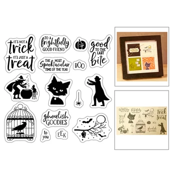 

2020 New Halloween Witch Sentiment Words Clear Stamps and Cat Metal Cutting Dies For Scrapbooking Crafts Greeting Card Making