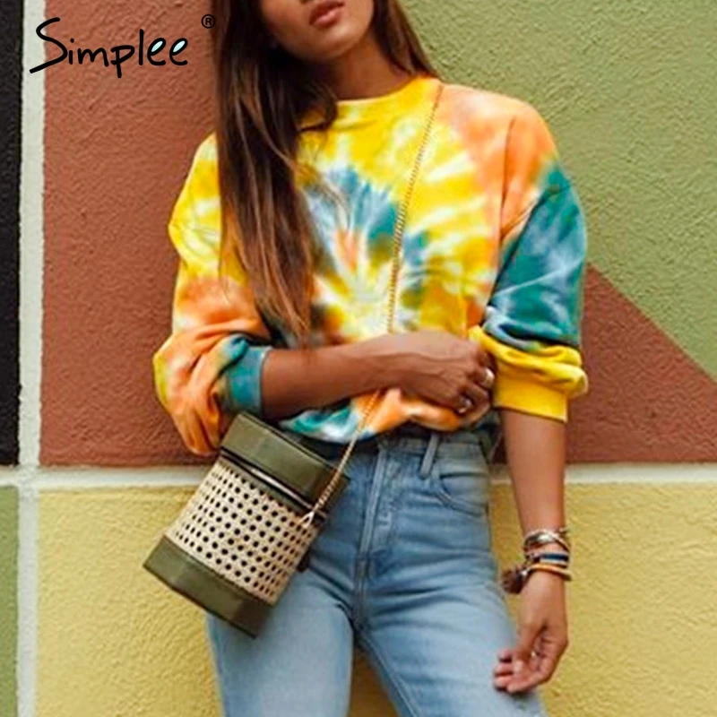Simplee Повседневный стиль галстук краситель печати женский свитер с длинным