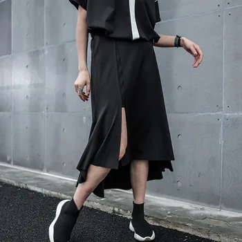 

LANMREM 2020 New Spring Solid Color High Waist Irregular Skirt Women Streetwear Loose Casual Temperament Mermaid Skirt PD030