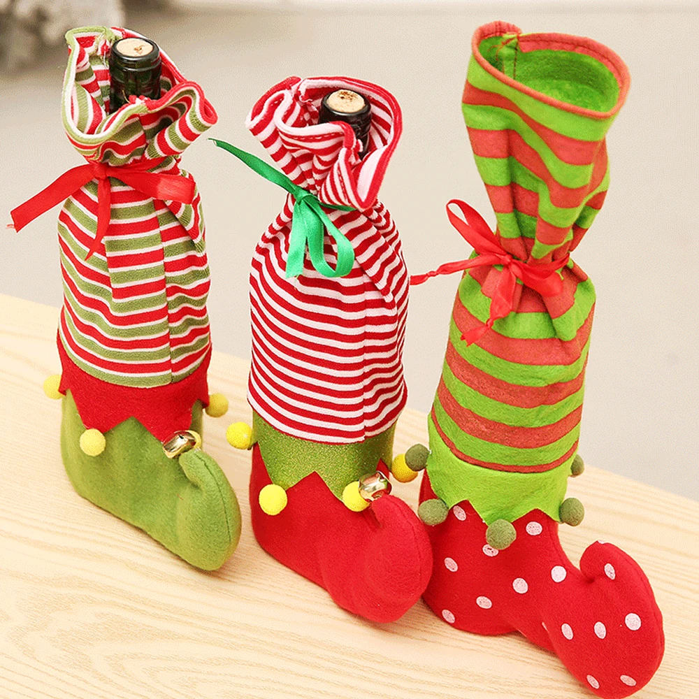 

1pcs Christmas Elf Champagne Red Wine Bottle Cover Candy Gift Bag Table Dinner Decoration For Navidad New Year Home Party Supply