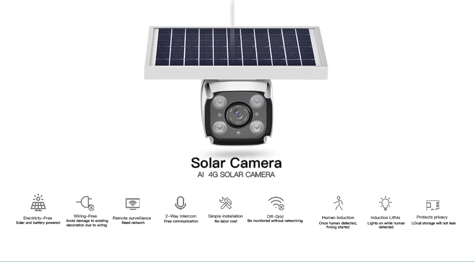 AI 4G Солнечная камера Солнечный контроль безопасности, 10400 мАч емкость батареи поддерживает 24 часа мониторинга