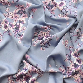 

one meter High quality Chiffon tissu Fashion elastic satin fabric Plum blossom printing Clothing fabrics