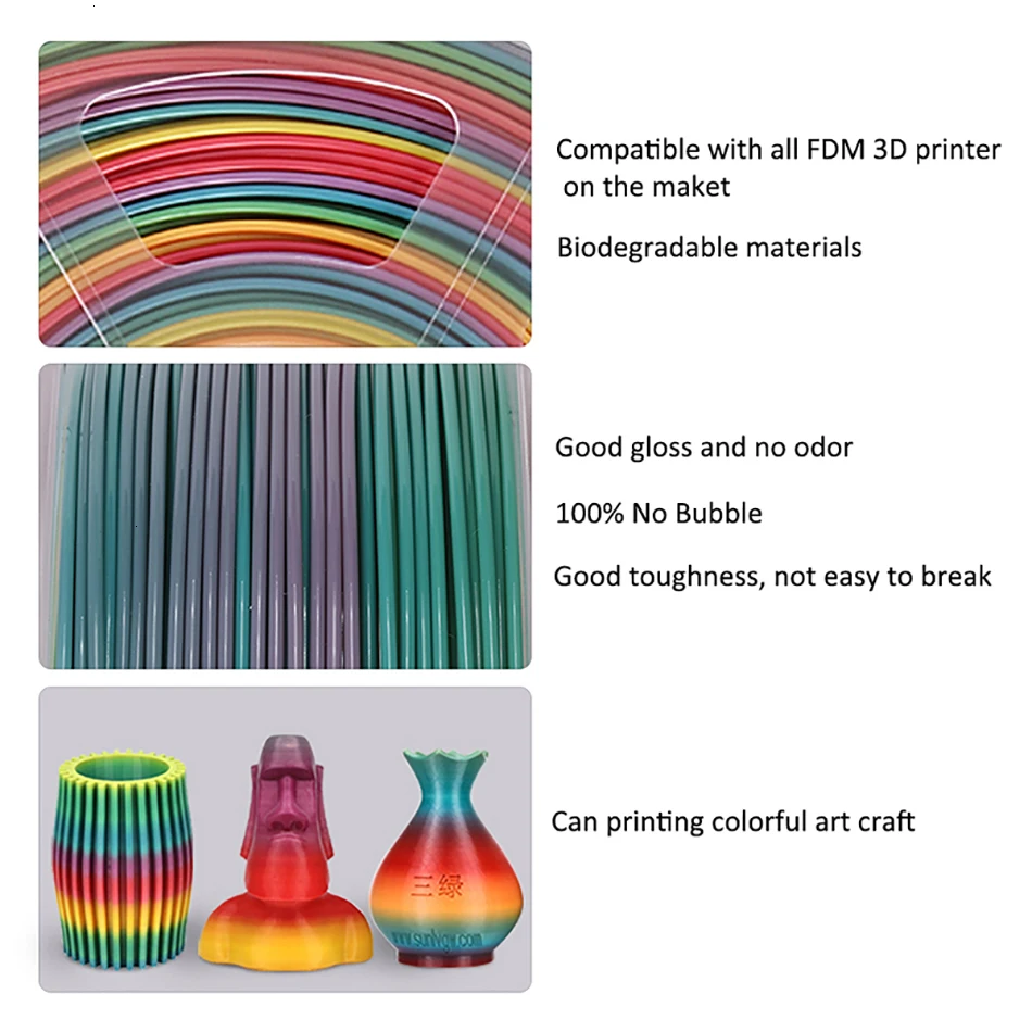 SUNLU Rainbow PLA Filament 1.75MM 1KG Colorful PLA Filament Dimension Accuracy+/-0.02mm New Arrival 3D Printer Material