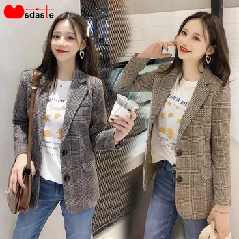 

Spring Autumn Jacket Casual Plaid Blazer Women Clothes 2019 Lady Coat Women Blazers and Jackets Female Office Ladies Outerwear