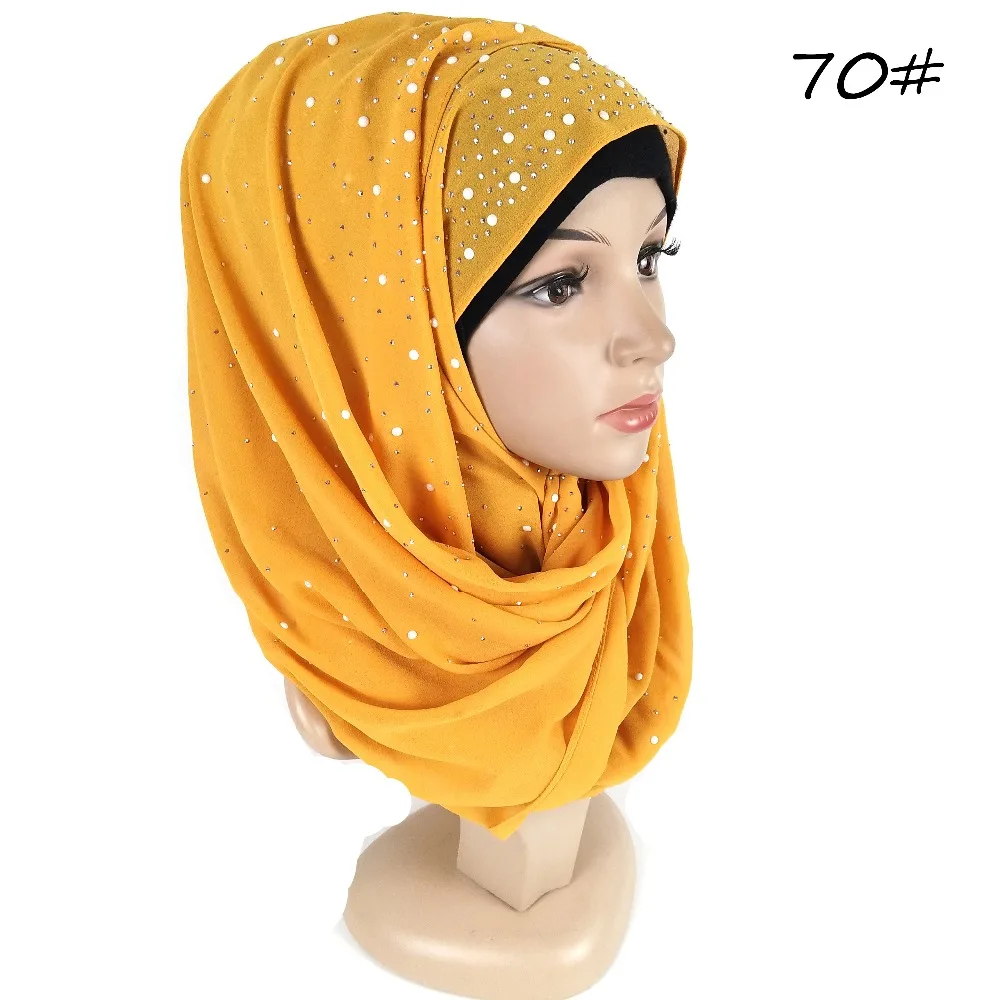 Z70 женские одноцветные шифоновые шали со стразами, хиджаб, шарф, повязка на голову, модные мусульманские шарфы/шарф 180*75 см