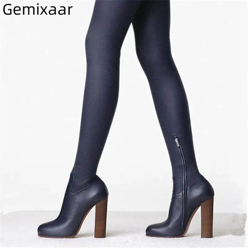 

New Coming Long Boots Woman Round Toe Thick Square High Heel Over the Knee Bottes Comfy Genuine Leather Side Zipper Woman Boots