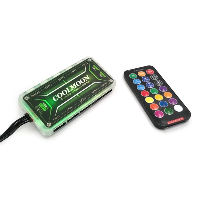 WXTB COOLMOON RGB Remote Controller DC12V 5A LED Color Intelligent Controller with 10X 6pin Fan Port  2 X 4pin Light Bar Port