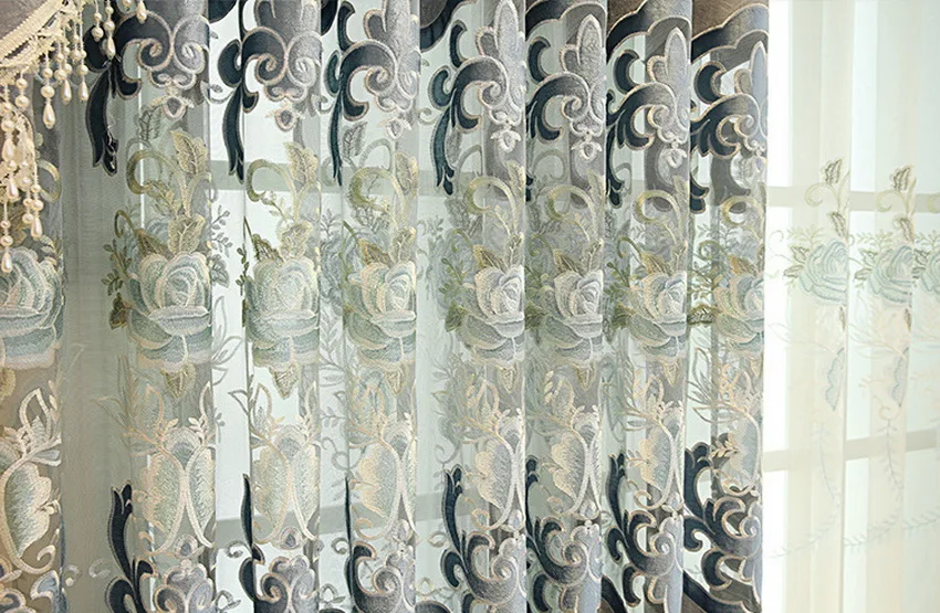 Высококачественная Европейская шенилловая вышивка оконная занавеска для гостиной Серый роскошный тюль для спальни M118-5