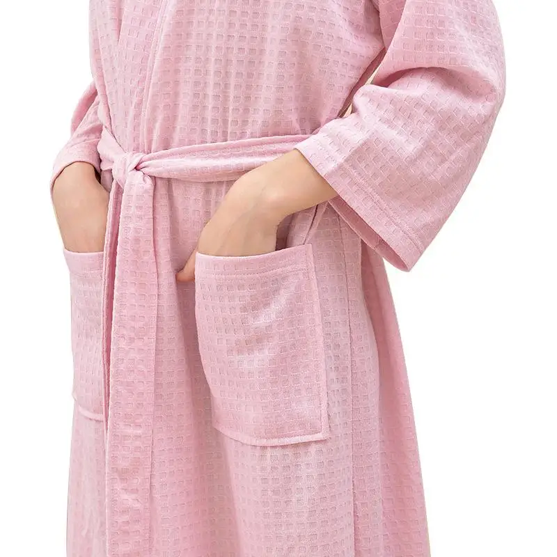 Летний модный Вафельный Халат для влюбленных, женский халат, кимоно, банный халат размера плюс, сексуальный халат, халаты для подружки невесты - Цвет: Розовый
