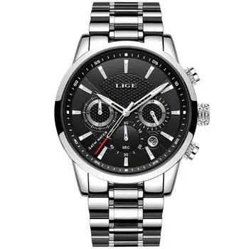 

Exquisite Lige Men's Sports Quartz Watch Waterproof Steel Belt Double Eye Multi-function Watch Business Watch