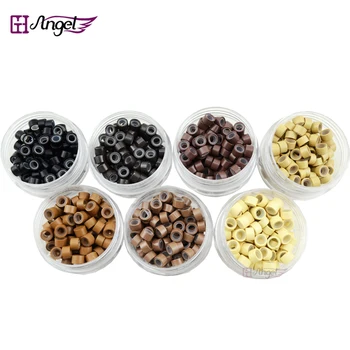 

Angels free shipping 200pcs 5.0*3.0*3.0mm Silicone Hair Extension Beads 7 colors Microring shair Micro Beads Hair Extension Tool