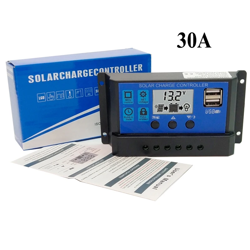 

Promotion! PWM 30A 12V 24V Auto Solar Controller 30A LCD Solar Charger with Dual USB Output Solar PV Regulator for PV System