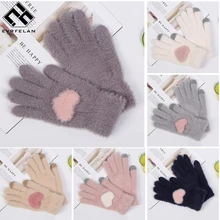 Evrfelan модные зимние перчатки для женщин мягкие теплые женские перчатки для зимы вязаные с узором сердца ручная одежда женские грелки