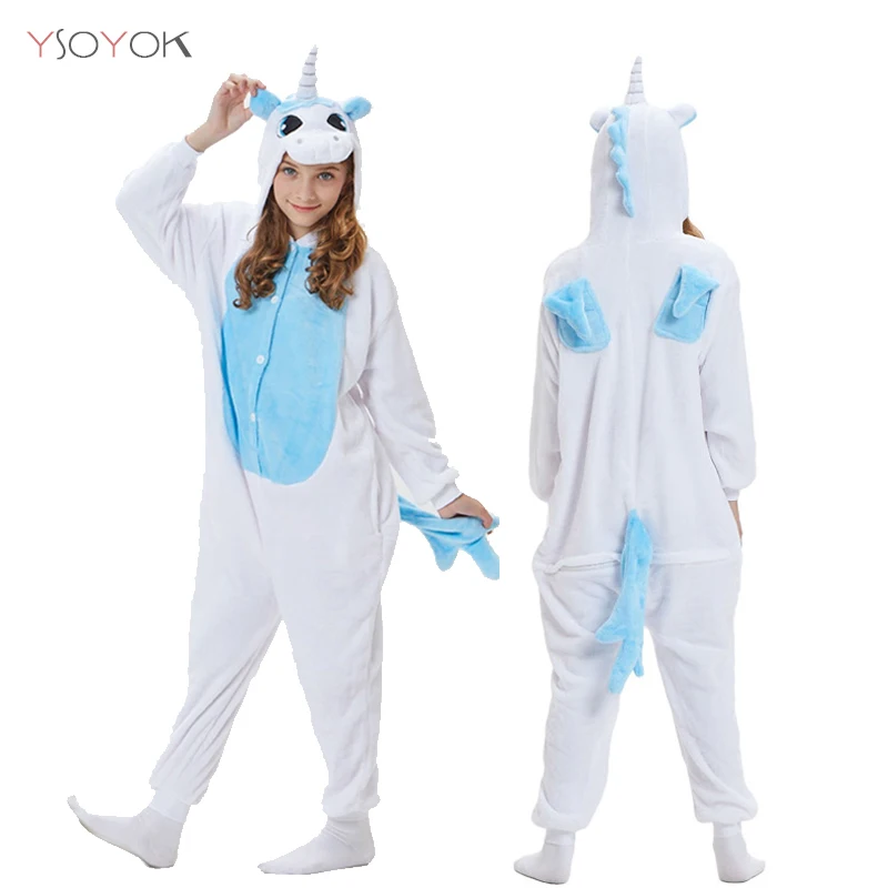 Blue Unicorn Кигуруми пижамы единорог дети животные Единорог комбинезоны зимняя одежда для сна детские пижамы для мальчиков и девочек костюм детские пижамы - Цвет: Blue Unicorn