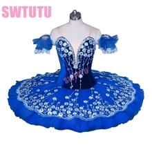 Новое поступление! Синяя балетная пачка, классическая балетная пачка с вельветом и цветком на верхнем слое; профессиональная балетная пачка BT9031