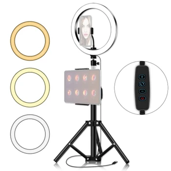 

26cm/10 Inch LED Ring Light 3 Colors 10 Levels Dimmable 3200-5600K Color Temperature with Tripods Phone and Tablet Holders for L