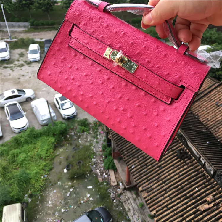 Новая мода momogrammed Подгонянные начальные буквы страусиный узор кожаная сумка портативный страусиный Кожаный Клатч Сумочка - Color: style B hot pink