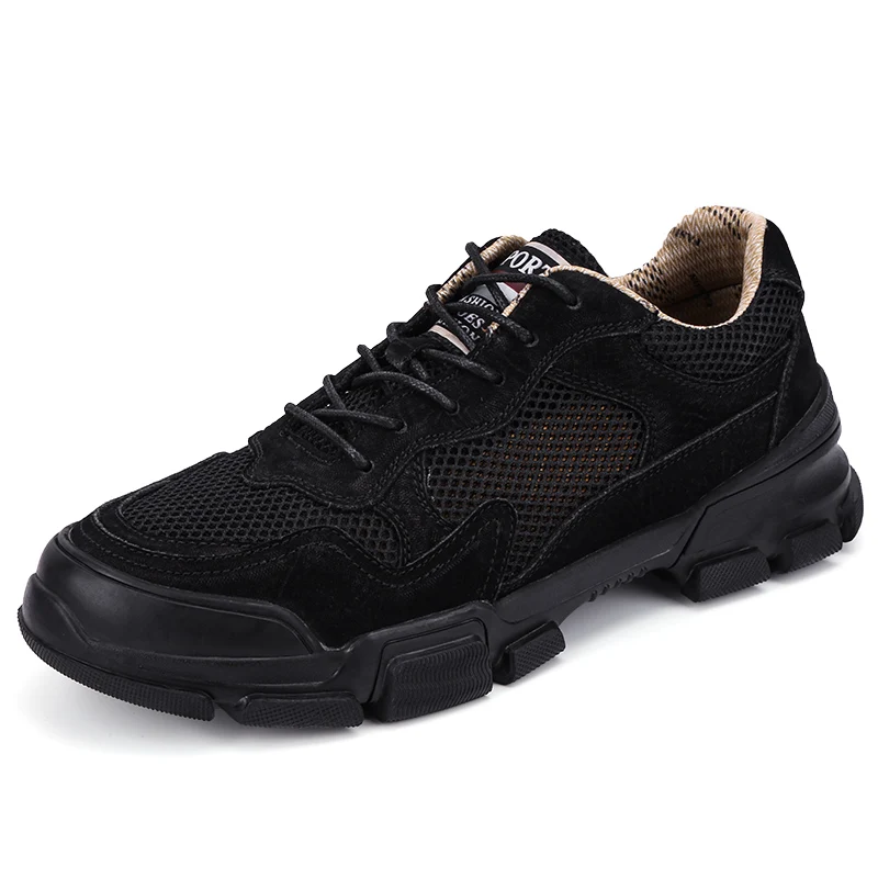 Мягкие Нескользящие походные туфли из натуральной кожи Мужская износостойкая амортизация альпинистские ботинки легкая дышащая обувь для пешего туризма - Цвет: Black