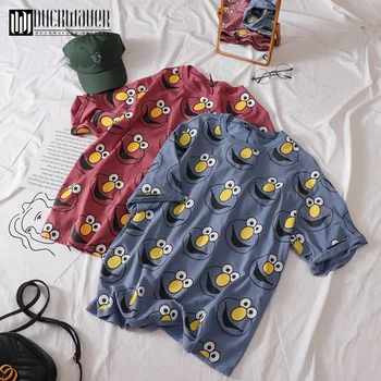 

Duckwaver Summer Women Cartoon Print Oversized T-Shirts Minimalist O-neck Short Sleeve T Shirt Sweet Couple Clothes Basic Tee