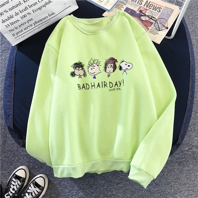День плохой прически мультфильм толстовки Женская одежда негабаритный свитер Топ Femme Осень Зима Harajuku тройник для Женщин Mujer