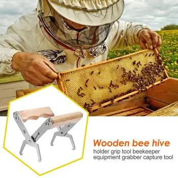 

Practical Bee Hive Frame Holder Stainless Steel Wooden Handle Device Grabber Tool Beekeeper Garden Accessories