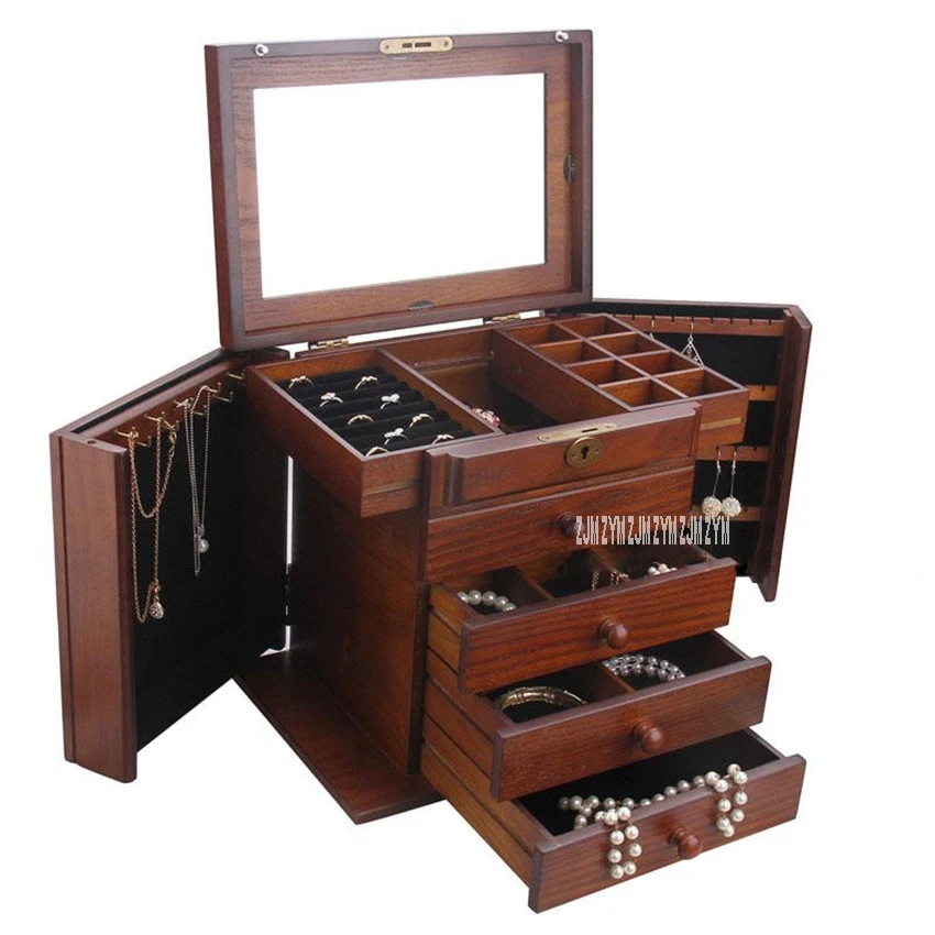 003 Multi-Layer Wooden Jewelry Case Organizer Display Casket Retro Large Capacity Wedding Gift Box With Lock | Дом и сад