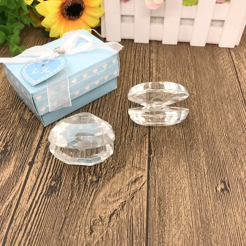 

Beach Themed Clear Crystal Clamshell Baby Shower Party Decoration Gifts Events Keepsake Crystal Seashell Wedding Favors