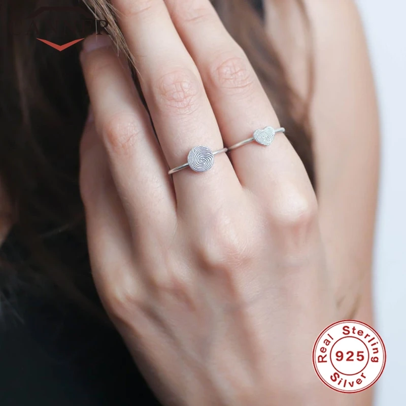 Высококачественное кольцо с отпечатком из стерлингового серебра 925 пробы для женщин, Простые индивидуальные обручальные кольца, модные обручальные ювелирные изделия