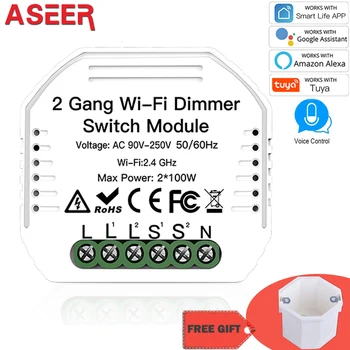 

ASEER 2 Gang WIFI Dimmer Switch Module with Mount Box,DIY WiFi Smart Switch 2 Way Light LED Switch,Work with Alexa Google Home