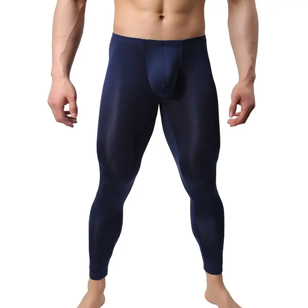 Мужские сексуальные новые стильные облегающие супер-тонкие термобрюки средняя талия сплошной цвет бесшовные спортивные облегающая Фитнес-Леггинсы для мужчин