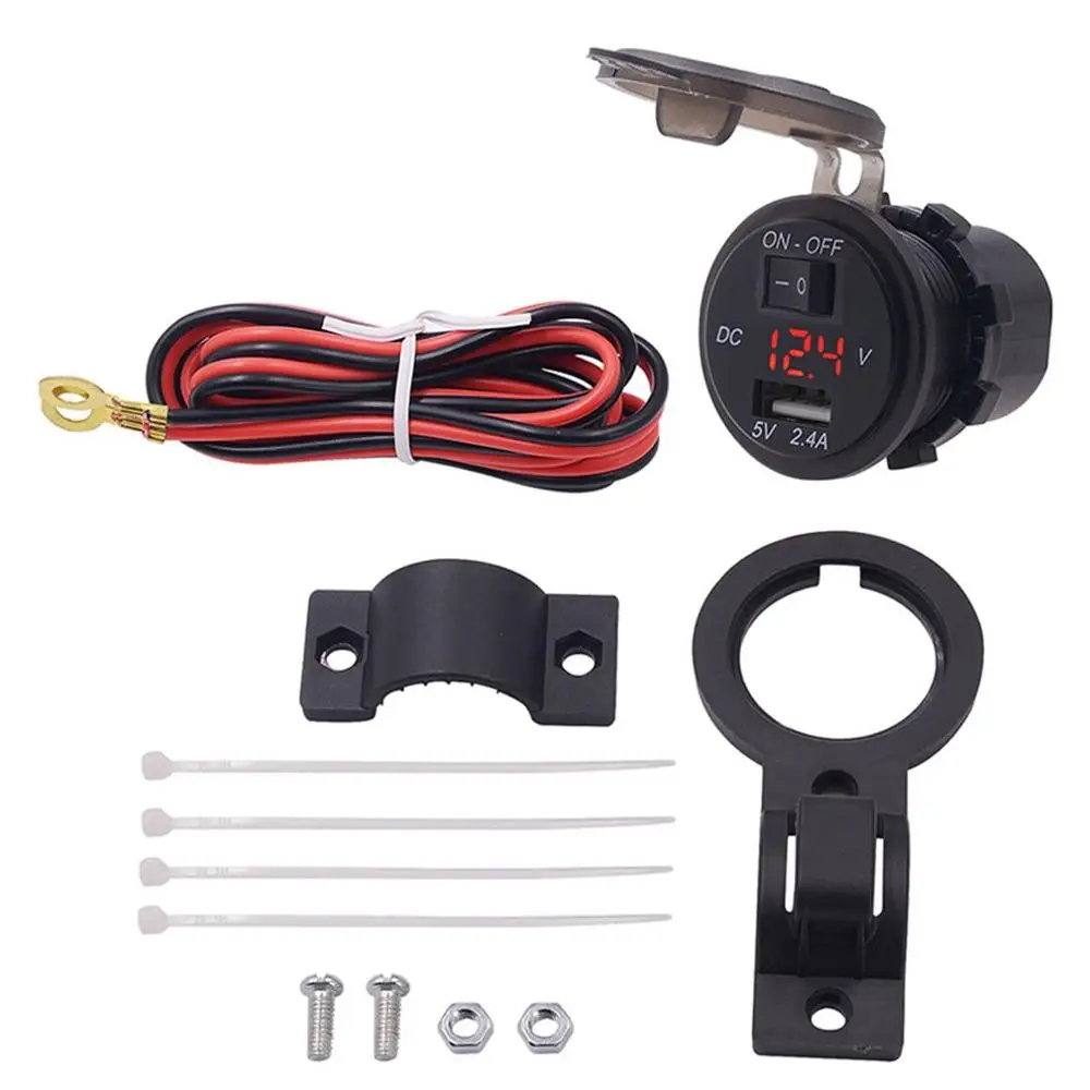 

12V USB Motorcycle Charger Waterproof Voltage Meter Digital Display Mobile Phone Charger Power supply with Switch