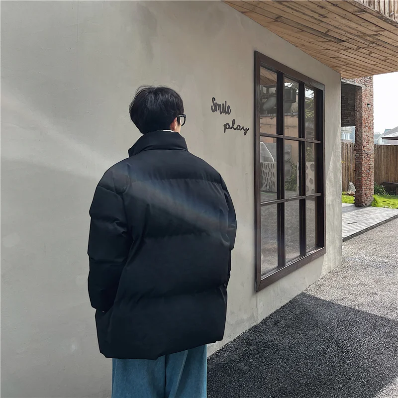 Kalınlaşmak sıcak ceketler Mens 2022 kış yeni japon sokak Unisex gevşek Hip Hop yüksek sokak tüm maç standı yaka puffer ceketler