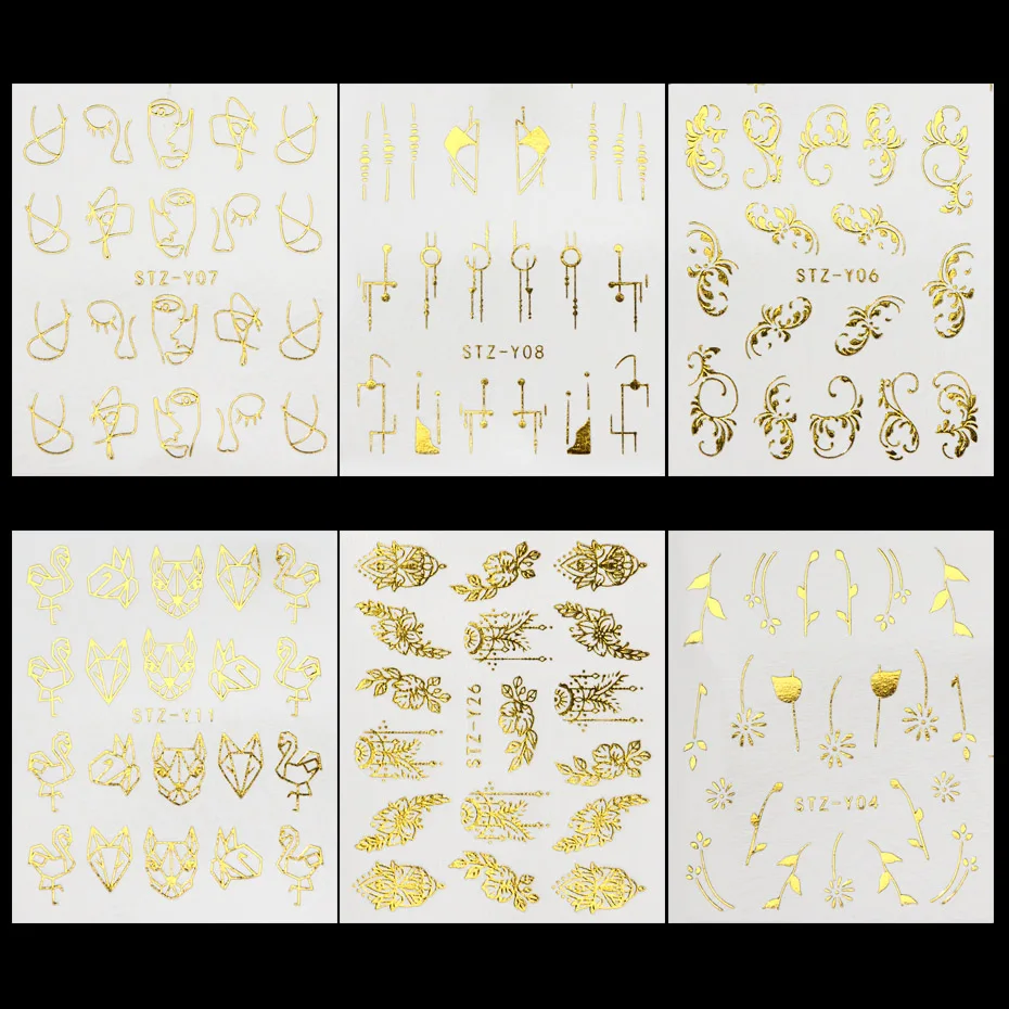 20 шт Золотая абстрактная наклейка для водяного переноса изображения на ноготь цветочный узор полый дизайн Слайдеры для ногтей Переводные картинки Маникюр JIYY20-1