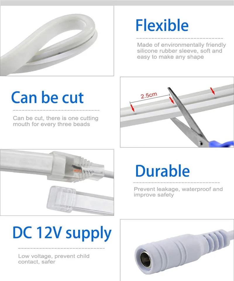 12V Led Strip Waterproof Ribbon Led Neon Light IP67 2A power White Warm White  Led Tape Light 2835 120Led/m Stage modeling light