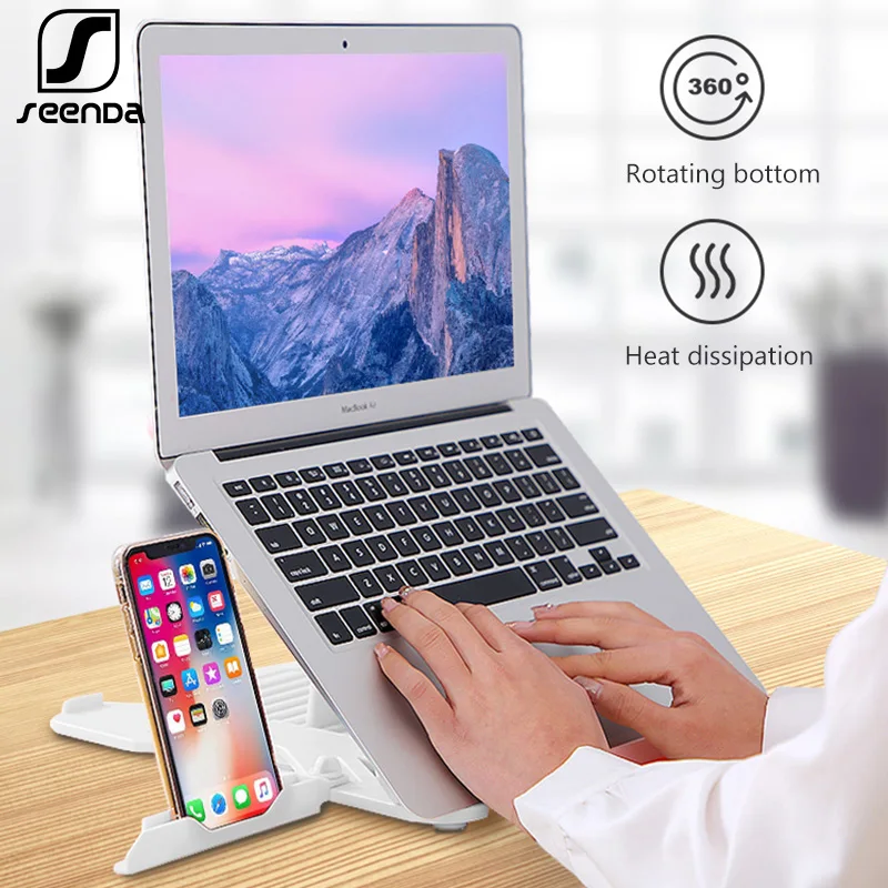 

Seenda Folding Laptop Stand 360 Degree Rotating Ergonomic Design Notebook Stand Desktop Cooling Pad Bracket With Phone Stand
