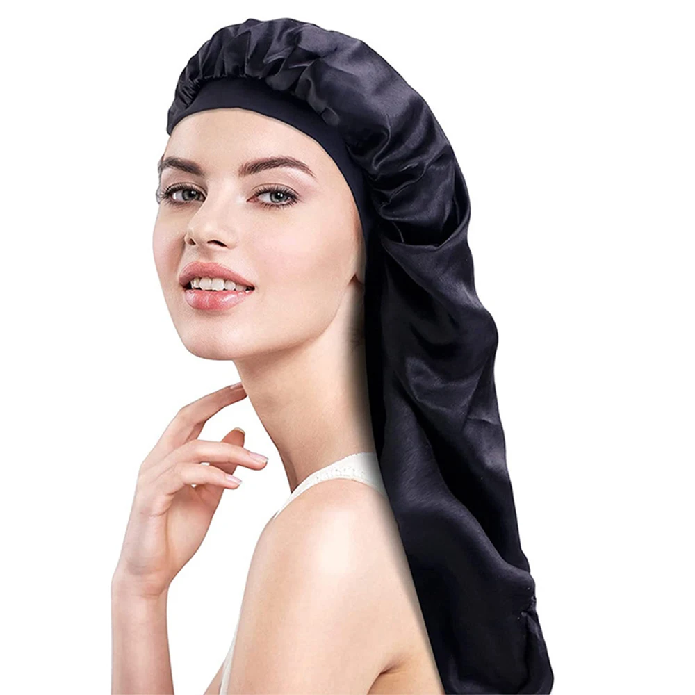 100% Silk Sleeping Cap Night Sleep Cover for Women with Elastic Ribbon Hair Care Long 19 Momme |