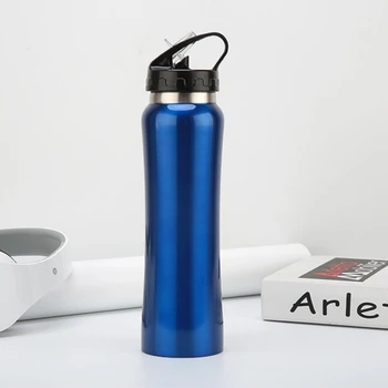 

500Ml Bicycle Sport Outdoor Double Wall Stainless Steel Large Caliber Water Straw Bottle Portable Kettle Blue