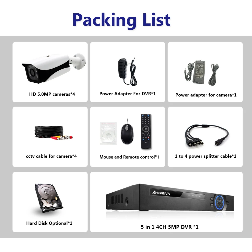  H.265 Audio Video DVR NVR 4CH 5MP HD-AHD Kit di Sorveglianza ONVIF P2P APP Del Telefono Visione A D
