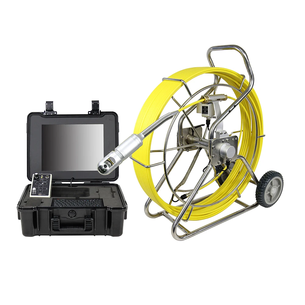 

58mm Pan Tilt Rotation Pipe Inspection Camera 100m Cable 15'LCD Display Meter Counter Keyboard Drain Sewer Video Endoscope