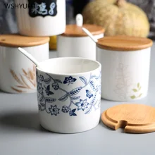 Белая, синяя и Белая Фарфоровая коробка для хранения, керамическая банка для специй, домашний кухонный набор для приправ, бутылки, кувшин, кухонные инструменты для специй