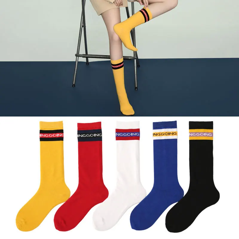 Осенне-зимние женские носки в Корейском стиле, яркие уличные носки Ins, женские модные носки до середины икры, женские носки с буквенным принтом