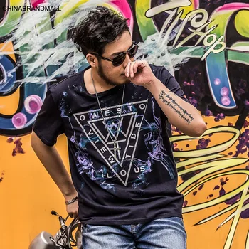 

Summer Big size Men's Wear Plus Fat Plus size Round Neck Printing Loose Men Fat Man Short Sleeve T Shirt