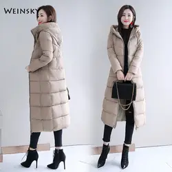 Новинка 2019, модное женское зимнее пальто с капюшоном, длинная приталенная теплая куртка, куртка с хлопковой подкладкой, верхняя одежда