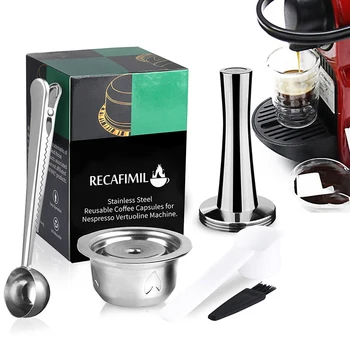 

230ml Reusable Coffee Capsule With Tamper Kit For Nespresso Vertuolline Machine With Stainless Steel Spoon