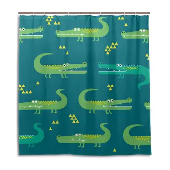 

Shower Curtain, Vector Seamless Pattern Crocodile Animals Print Customized Bathroom Shower Curtain Set with Hooks, W66 xH72
