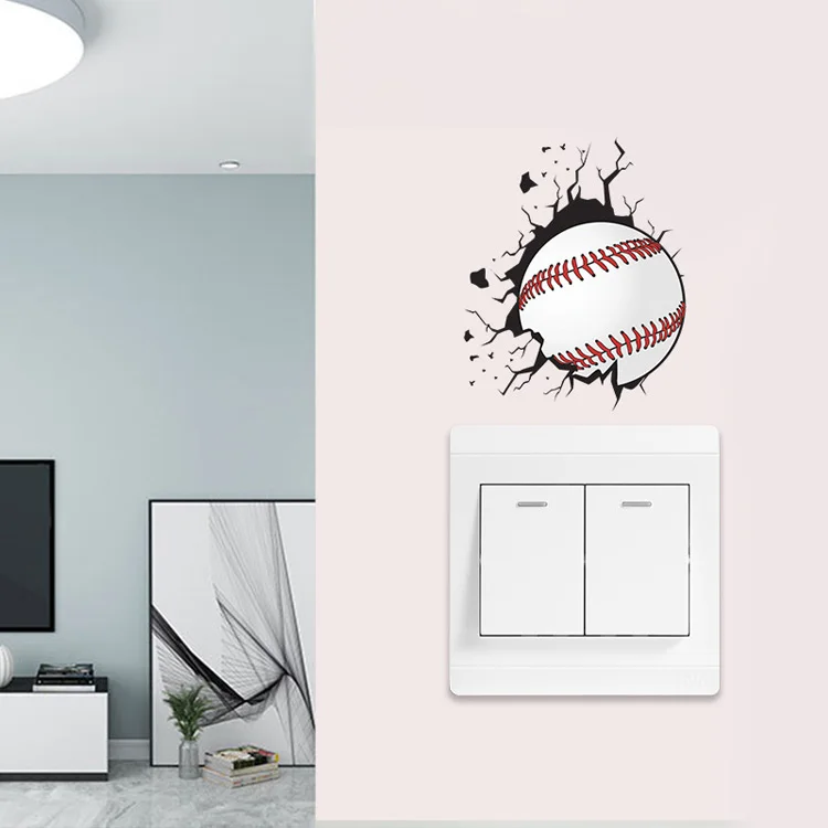 Wanddekor-Aufkleber mit Baseball-Motiv für Wohnzimmer und Schlafzimmer, Kreative Muster-Wandtattoos für Steckdosen – Detail 2