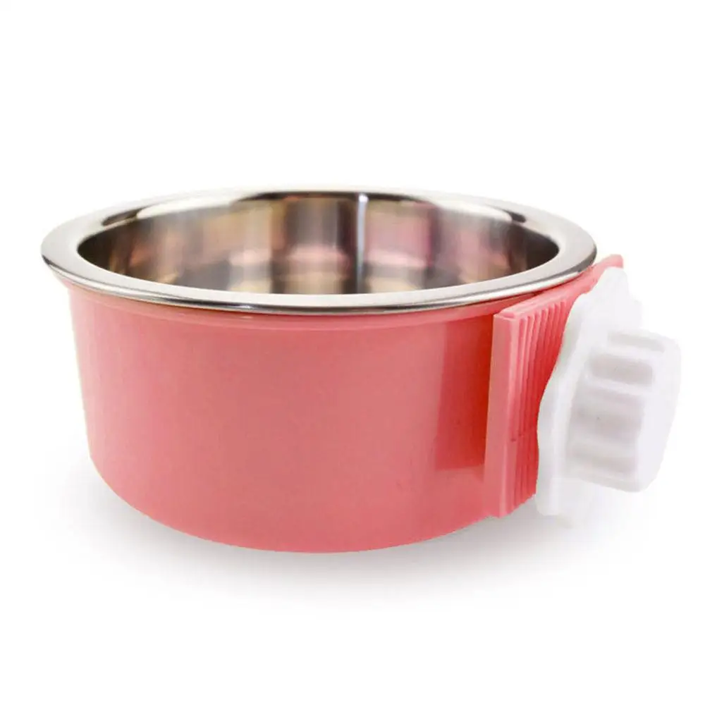 pink Чехол для миски для домашних животных висит Карамельный цвет Съемная Нержавеющая сталь миска для собаки, домашних животных миска для кошек можно зафиксировать клетка - Цвет: pink