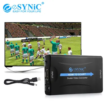 

eSYNiC 1080P Up-Scale HDMI to SCART Converter Composite Video + Stereo Audio HDMI Input Adapter Support PAL/NTSC Output for DVD